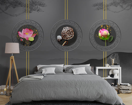 Chinese Style 3D Beautiful Lotus Flowers Wallpaper