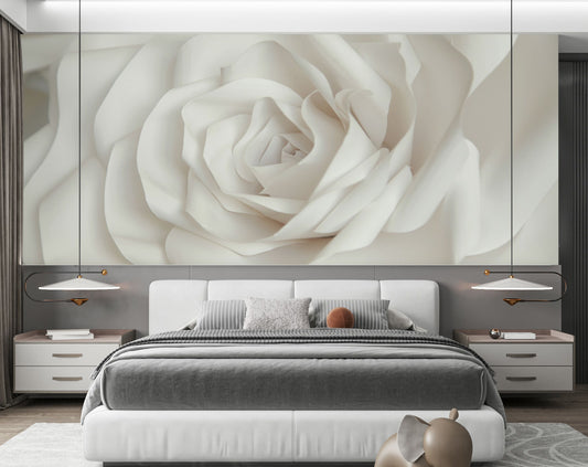3D White And Pink Rose Wallpaper For Bed Room