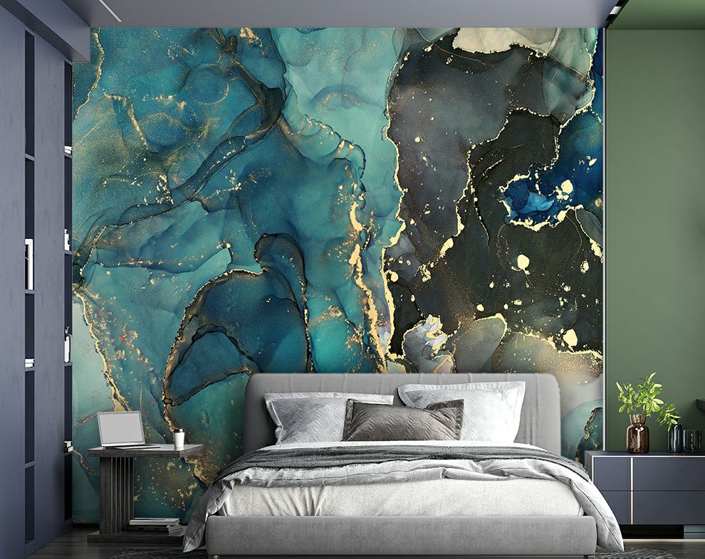 Blue Marble Ink Abstract Art Wallpaper