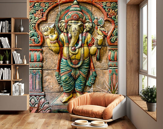 3d colourful lord ganesh wallpaper | Devotional wallpaper for walls