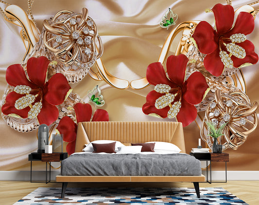 Luxury 3D Jewelry Floral Wallpaper