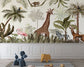 Antique Forest Drawing with Jungle Animals Watercolor Wallpaper