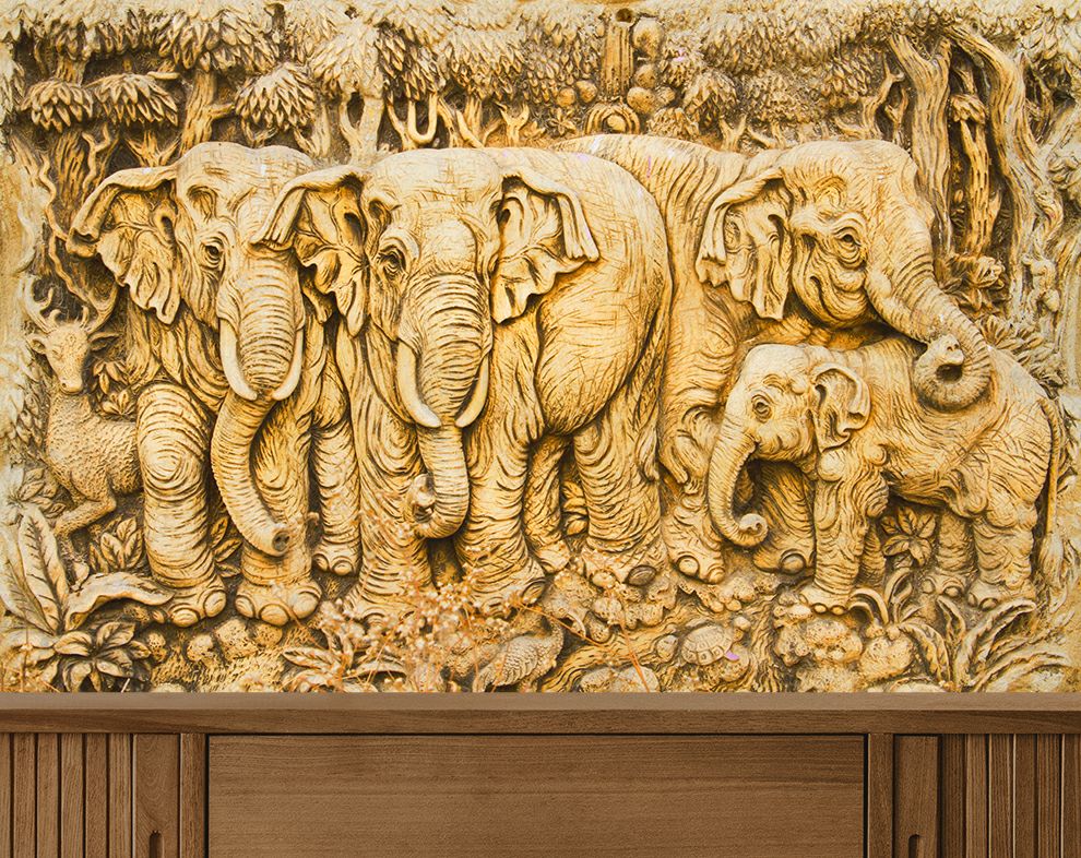 3D Gold Elephants Wall Mural Wallpaper