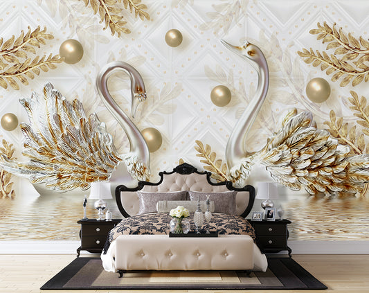 Swans And Pearls wall covering Jewelry Wallpaper