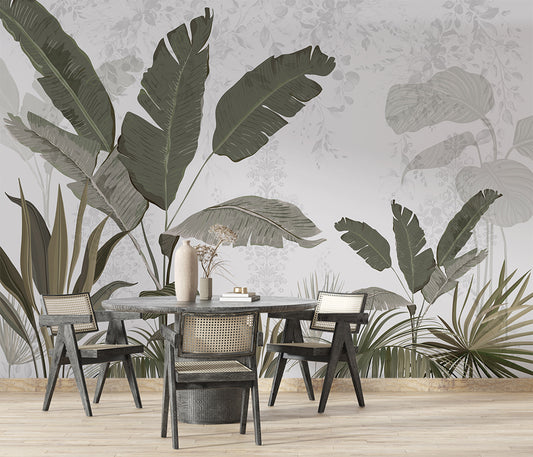 Dining Room - Tropical Banana Leaf Wall Mural Wallpaper, Custom Size