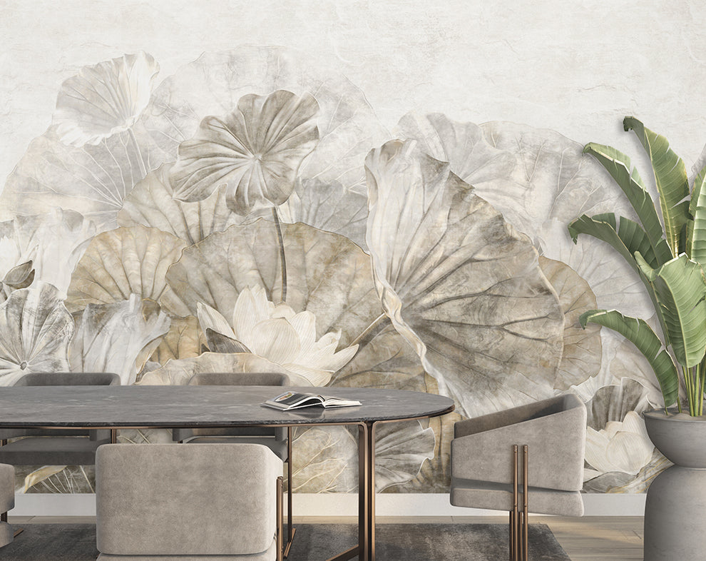 Botanical Lotus Leaf Wallpaper