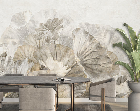 Dining Room - Botanical Lotus Leaf Wall Mural Wallpaper, Custom Size