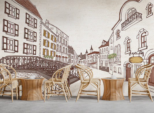 3D Sketch City Mural Art Wallpaper