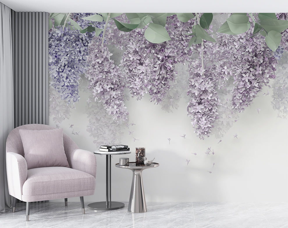 3D Lilac Wisteria Flower Mural Wallpaper