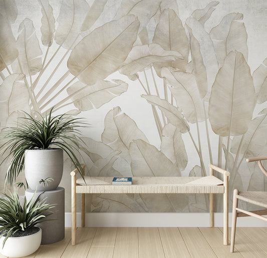 Soft Beige Banana Leaf Wallpaper