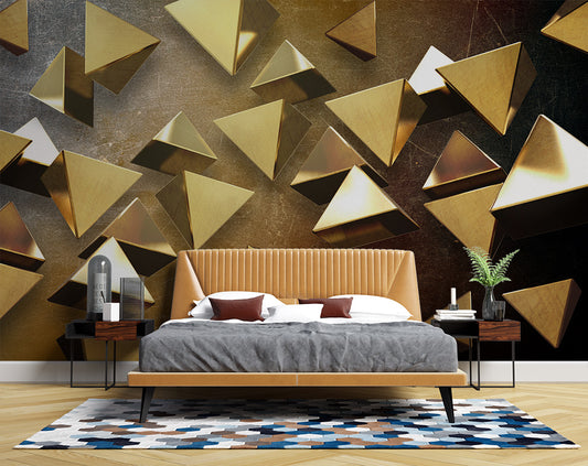 Bedroom - 3D Gold Geometric Art Wallpaper