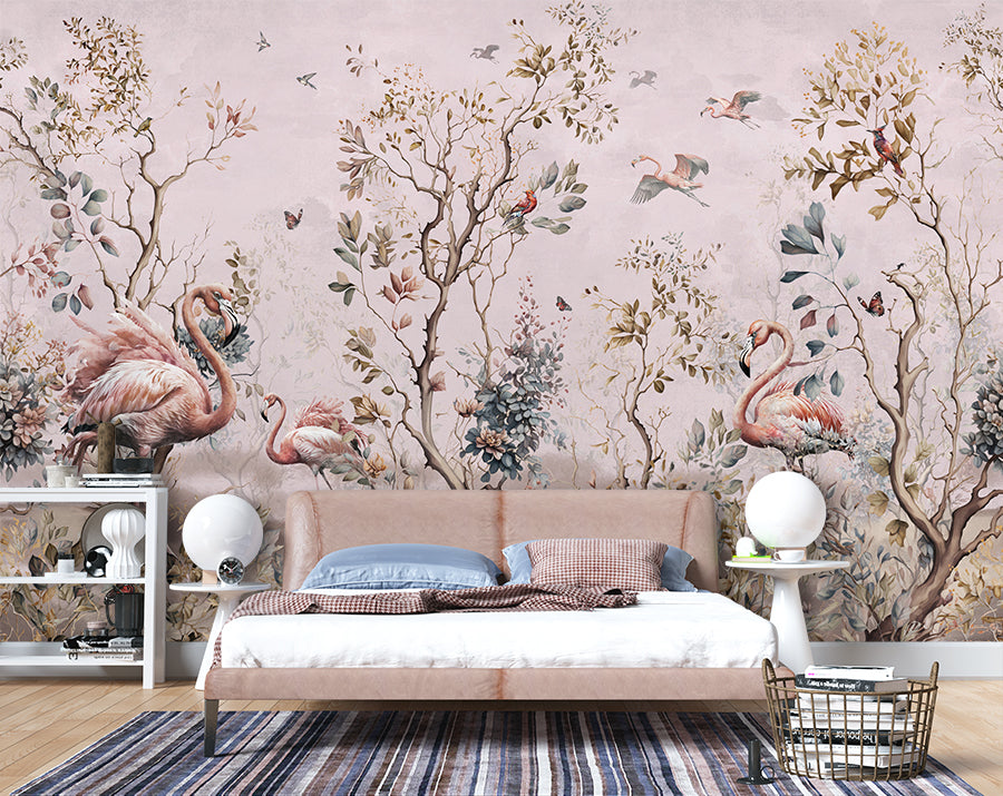Flamingo Chinoiserie Tropical Wallpaper