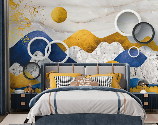 Modern Fashion 3D Beautiful Circular Rings Mountains Wallpaper