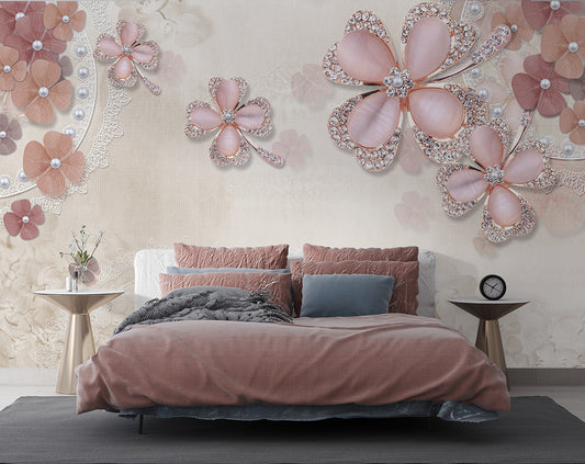 Peach Color Flowers Jewelry pattern Wallpapers