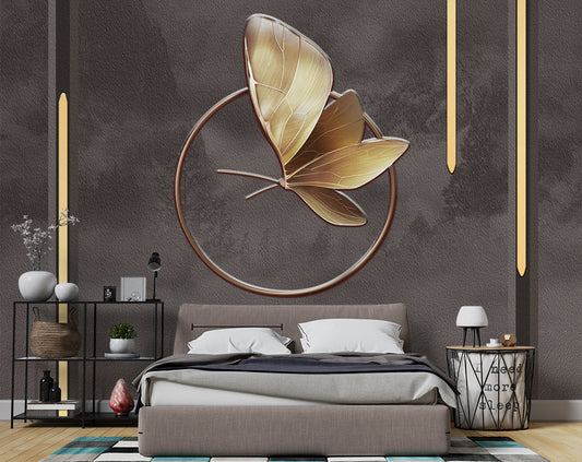 3D Golden Metallic Butterfly Wallpaper