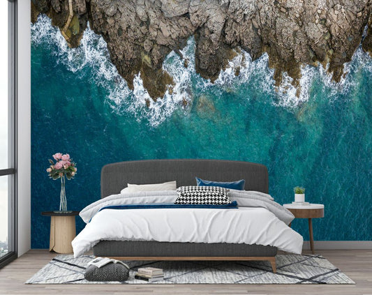 3D Ocean Wallpaper For Bedroom And Living Room, Blue Wave Sea Hitting The Rock