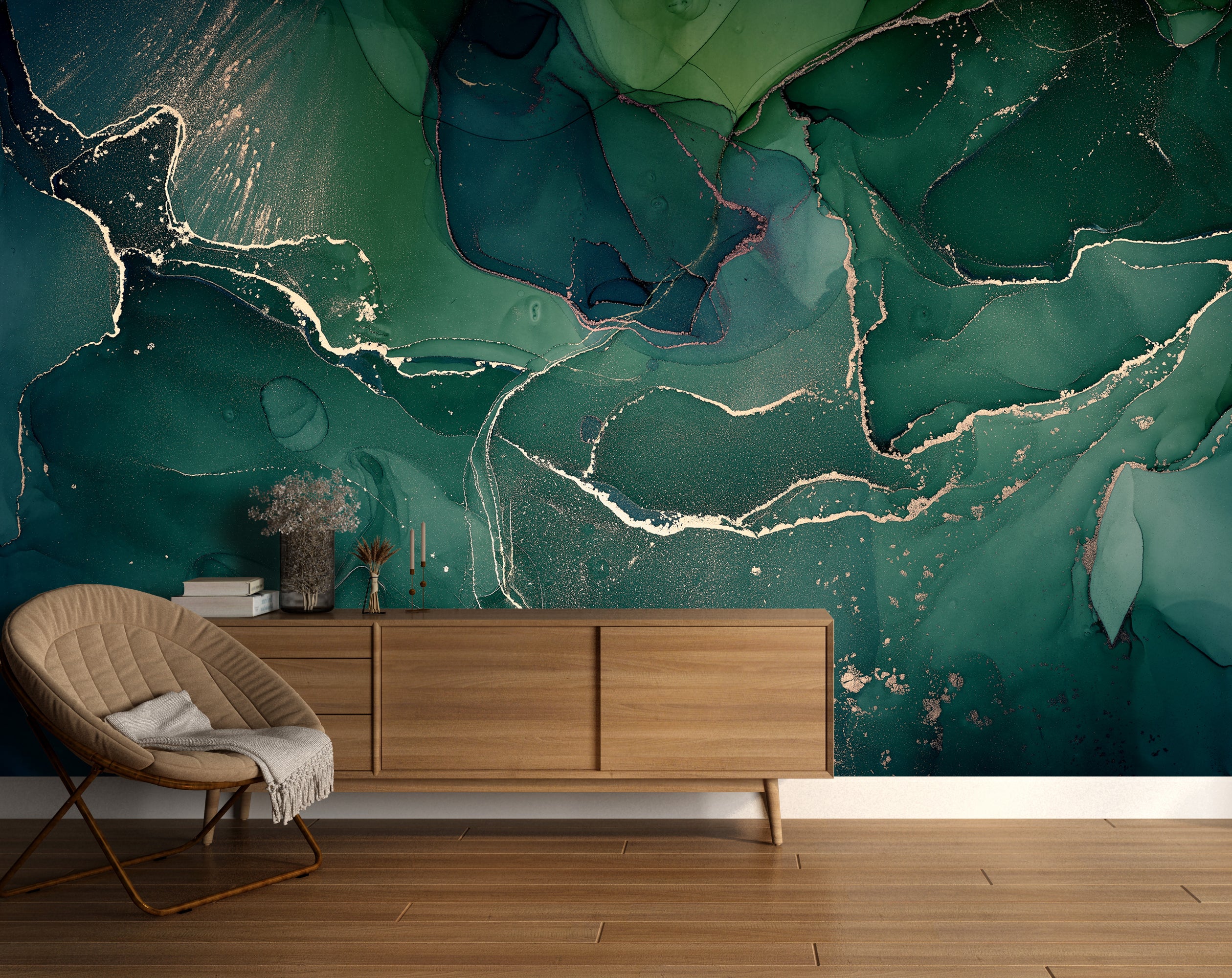 Abstract Marble Wallpaper | Mural Green Marble Wallpaper – Home Decoram