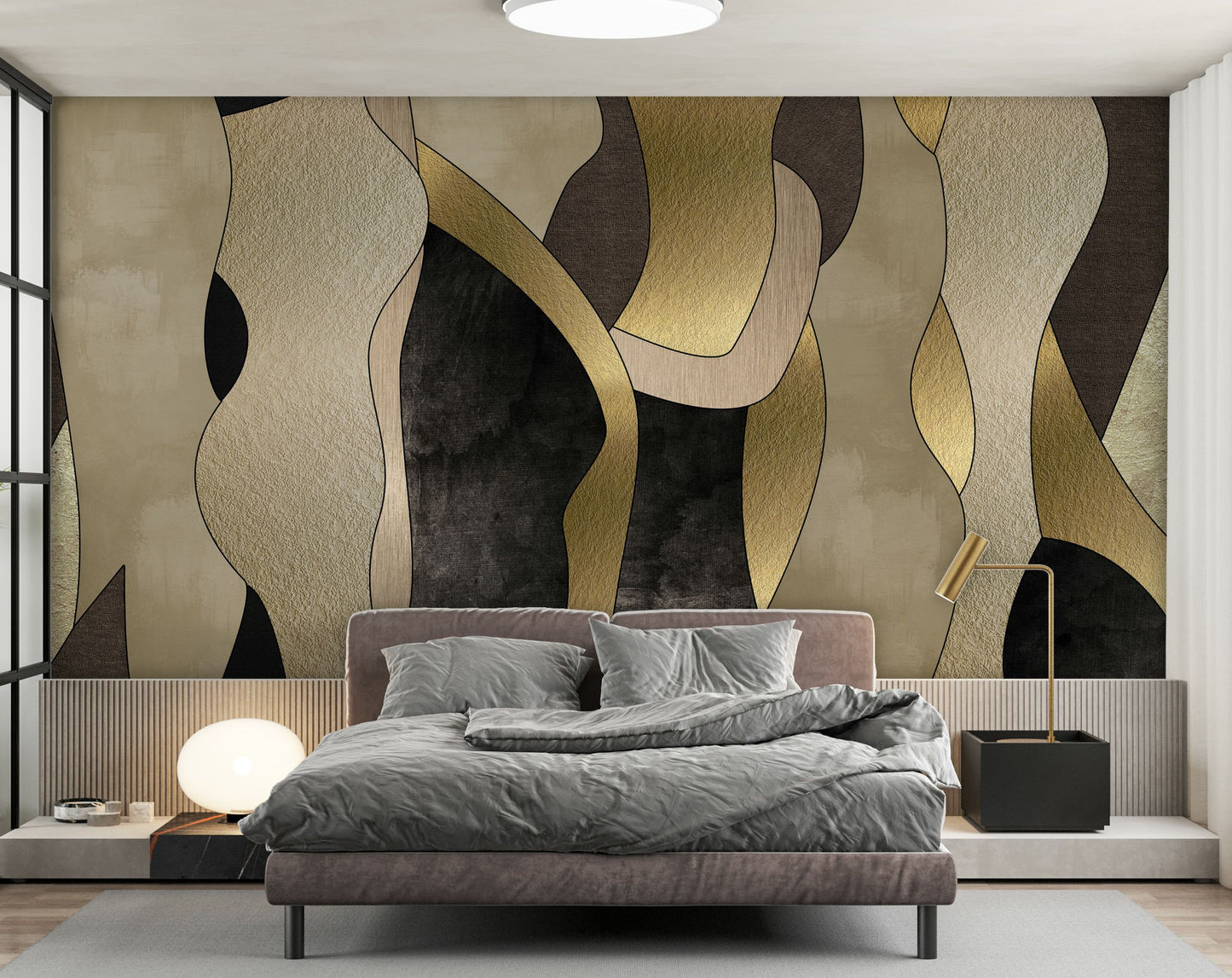 Abstract Golden Black Creamy Modern Wallpaper