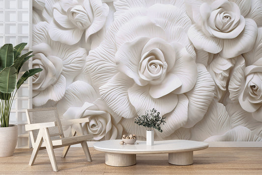 3D White Rose Flowers Wallpaper