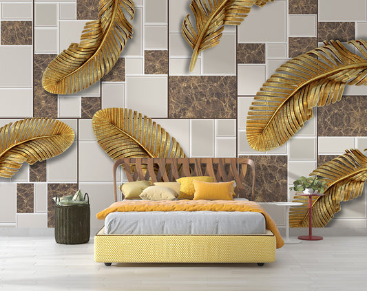 Golden Color Birds Feather Art Wallpaper