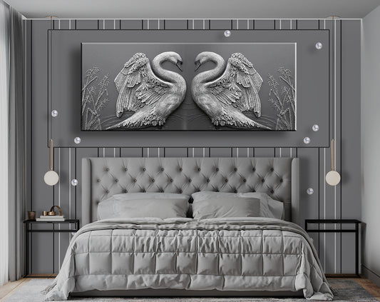 Bedroom - Modern Grey Background And White Swans Love Wallpaper
