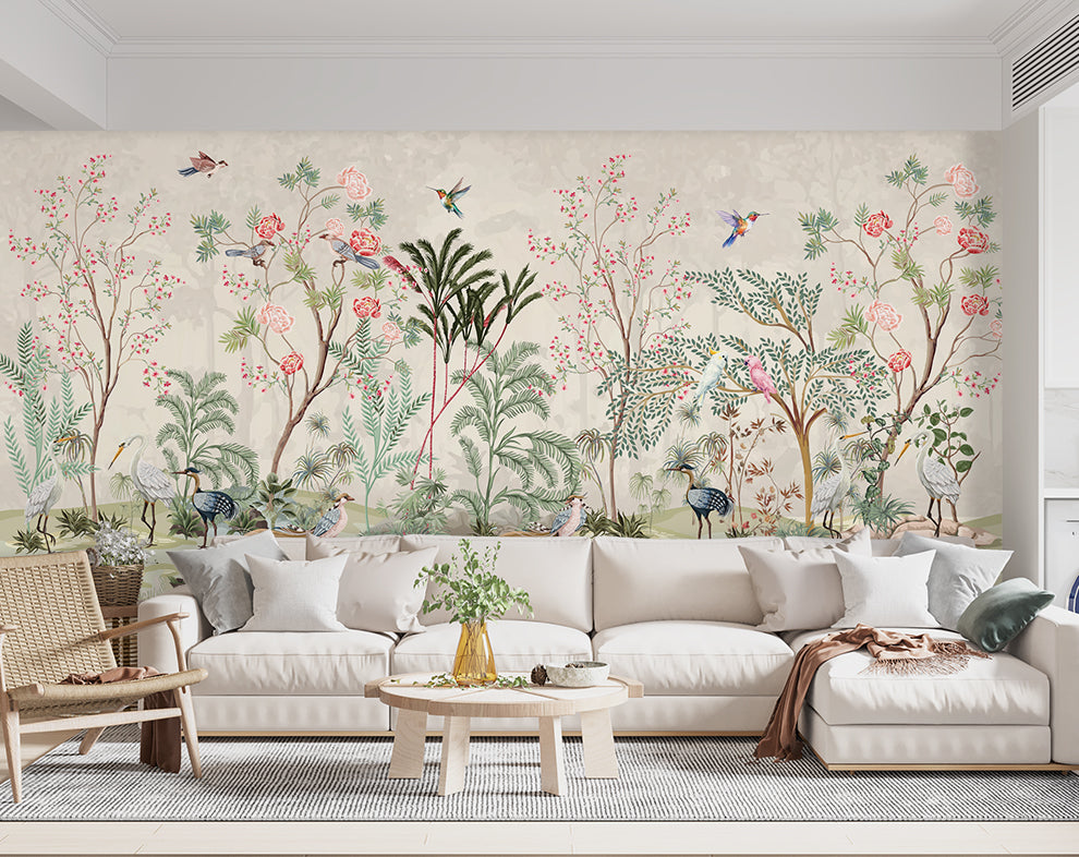 Chinoiserie Blossom Symphony And Birds Mural Wallpaper