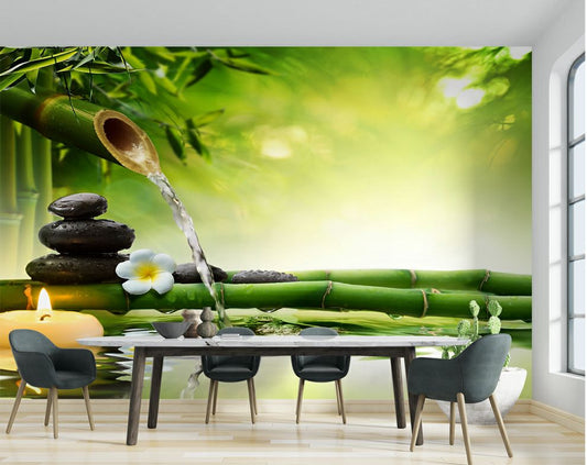 Dining Room - Bamboo Water Fountain 3D Wallpaper