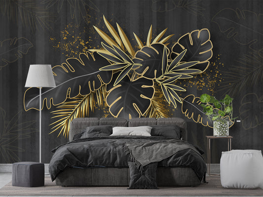 Golden Line Banana Leaf Plant Wallpaper | Tropical Leaves Wallpaper