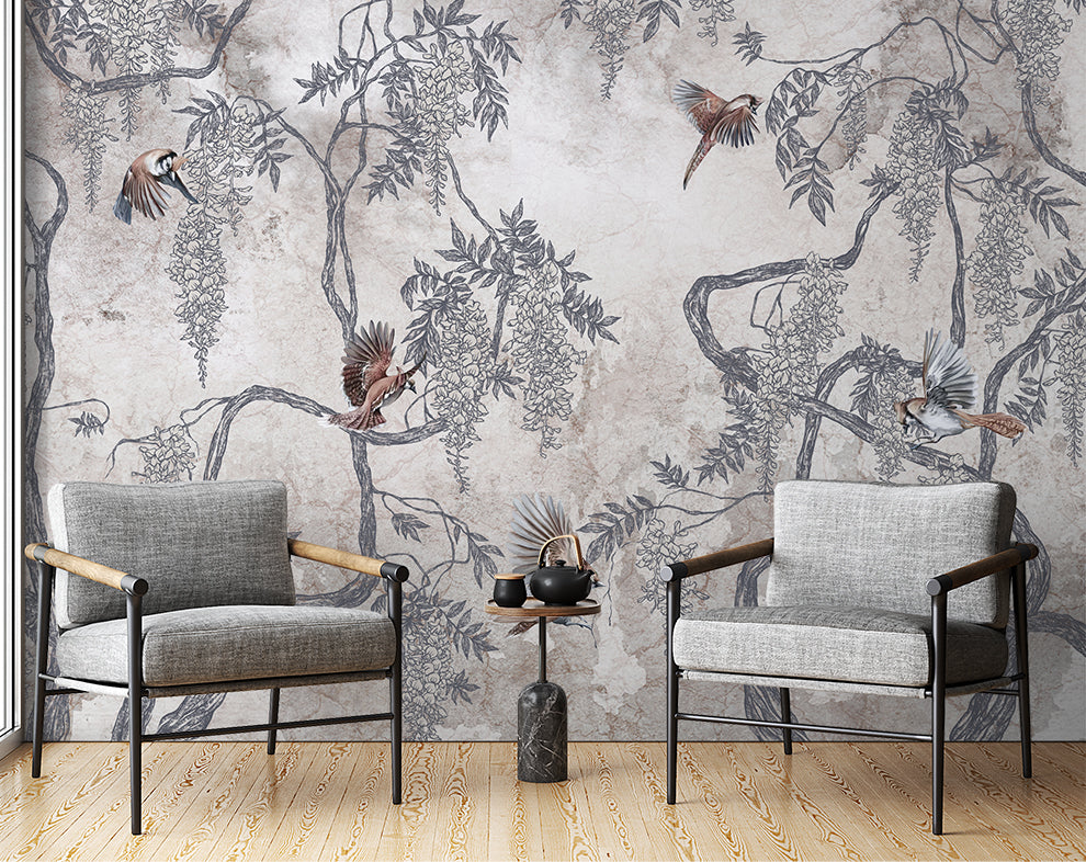 Chinoiserie Forest Branches Mural Wallpaper