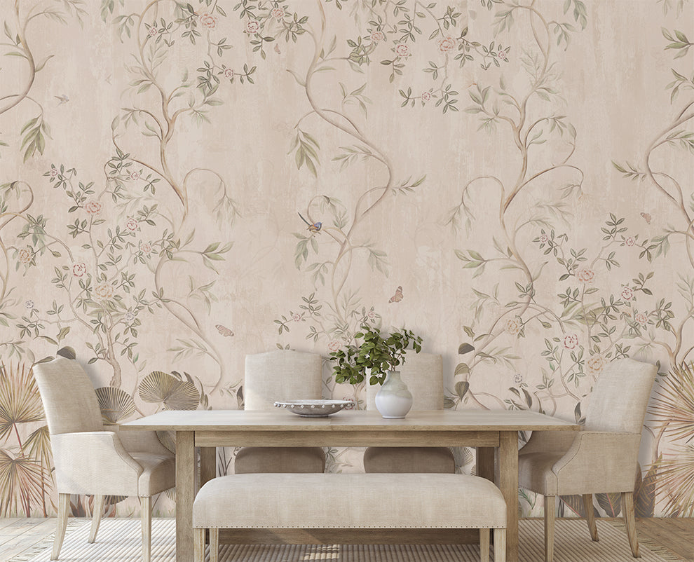 Sepia Botanical And Butterfly Wallpaper