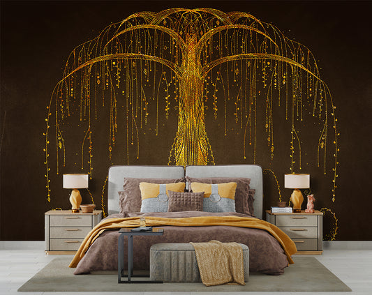 Abstract Golden Tree Mural Wallpaper