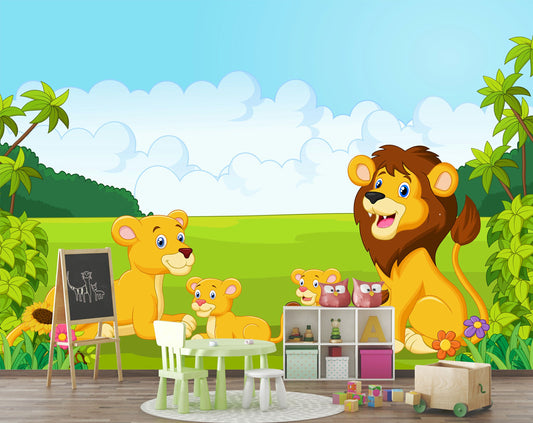 Watercolor Lion Family In The Jungle Wallpaper