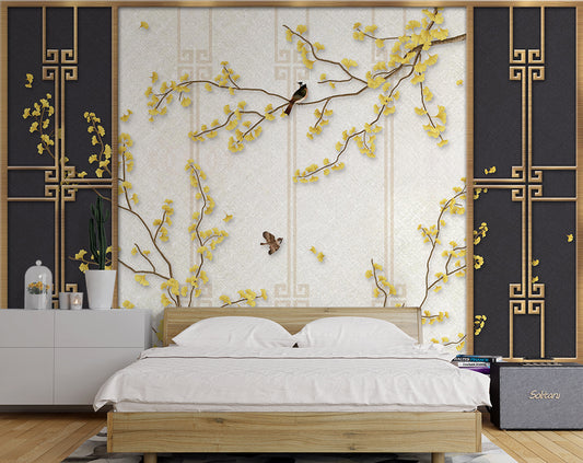 3d chinese floral and bird wallpaper