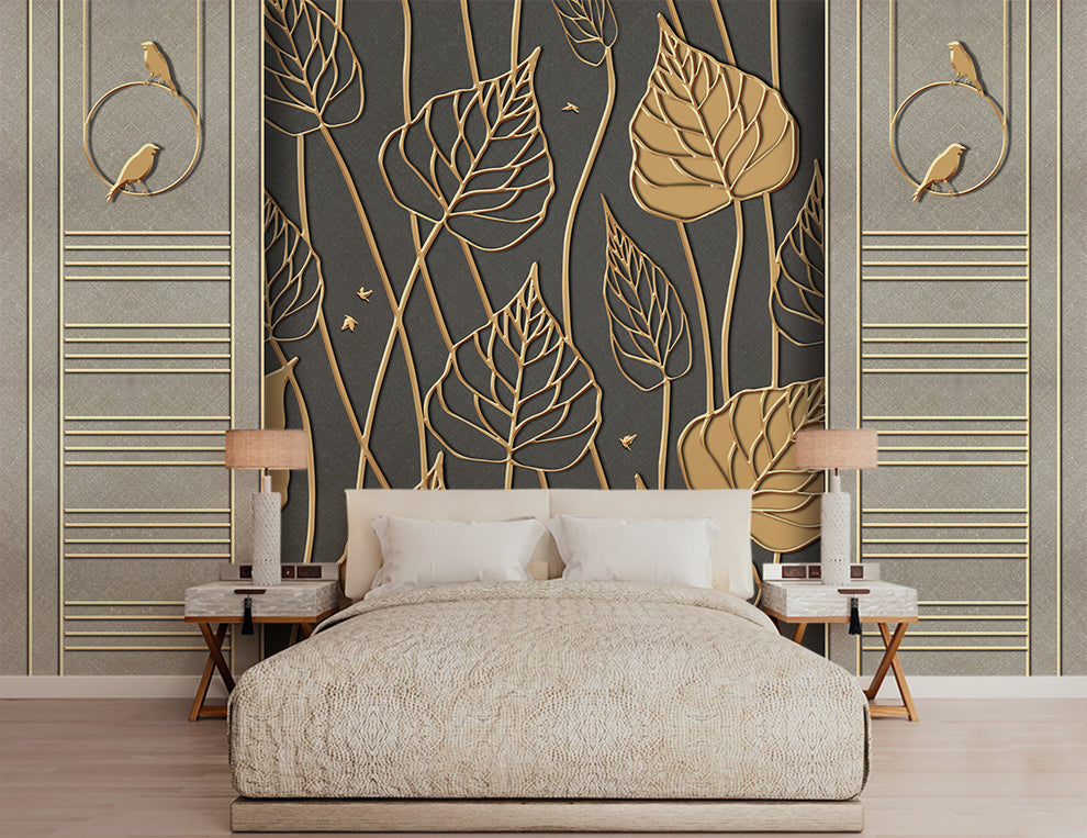 Modern Simple Golden Leaf Wallpaper