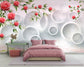 Rose flowers on 3D white circle wallpaper