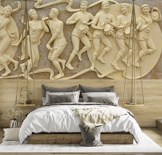 Dancing Stone Carving Art Mural Wallpaper