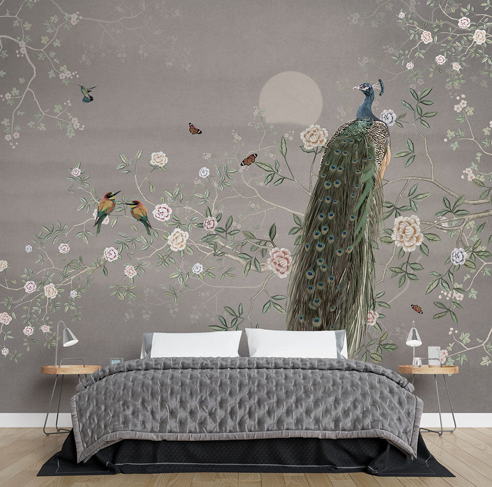 Beautiful peacock chinoiserie wallpaper