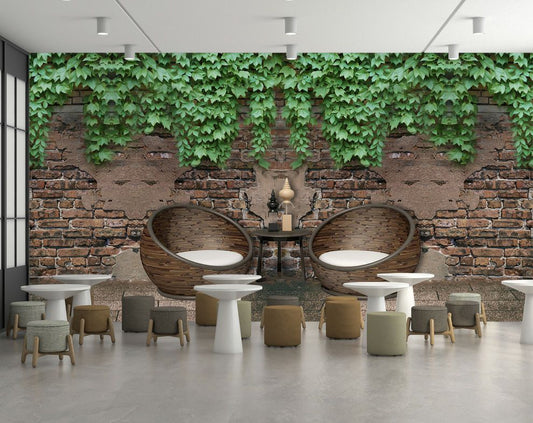 3D Wallpaper Hanging Leaves And Chairs Customize Wall Mural