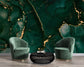 Living Room - Green Gold Abstract Marble Wallpaper