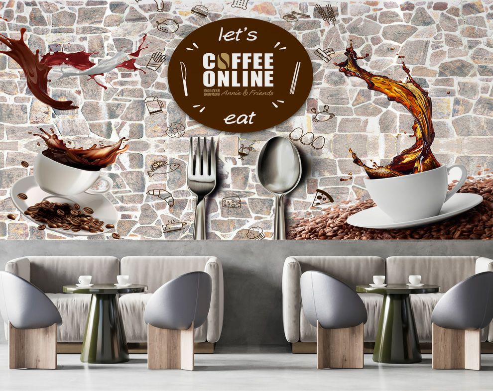 Cups Coffee Fork Spoons HD Wallpaper For Cafe Restaurant Wallpaper