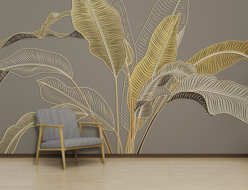 Golden Banana Leaf Tropical Wallpaper