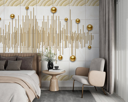 3D Golden Linear Electronic Music Pattern Wallpaper