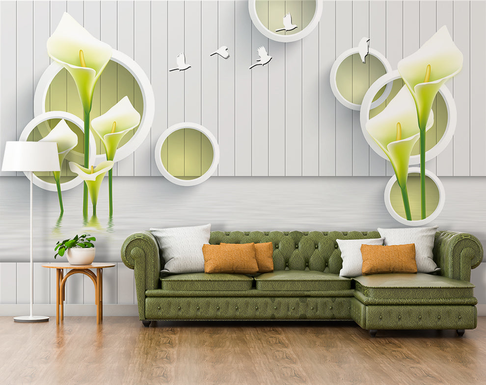 Wooden Board Flower And Circle Wallpaper