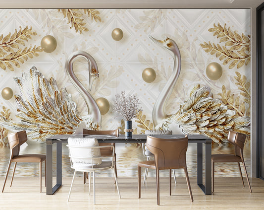 Swans And Pearls wall covering Jewelry Wallpaper