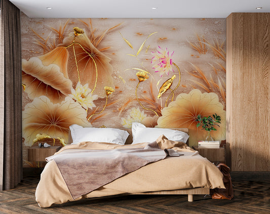 Beige Big Flowers Vintage Wallpaper