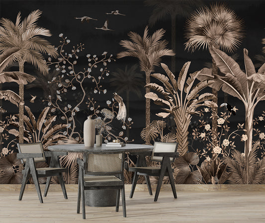 Dining Room - Tropical Forest with Palm Trees Wall Mural Wallpaper, Custom Size