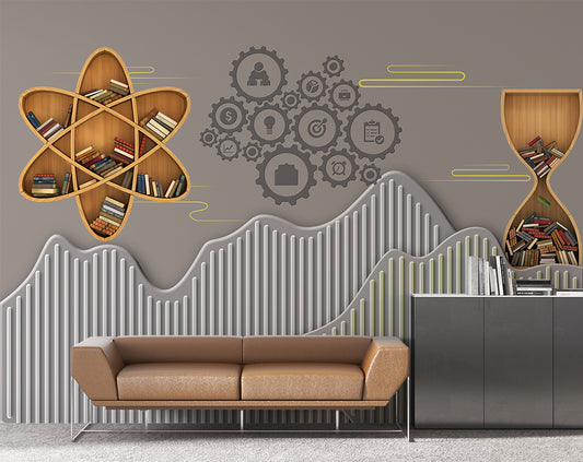 3D Modern Library Design Wallpaper