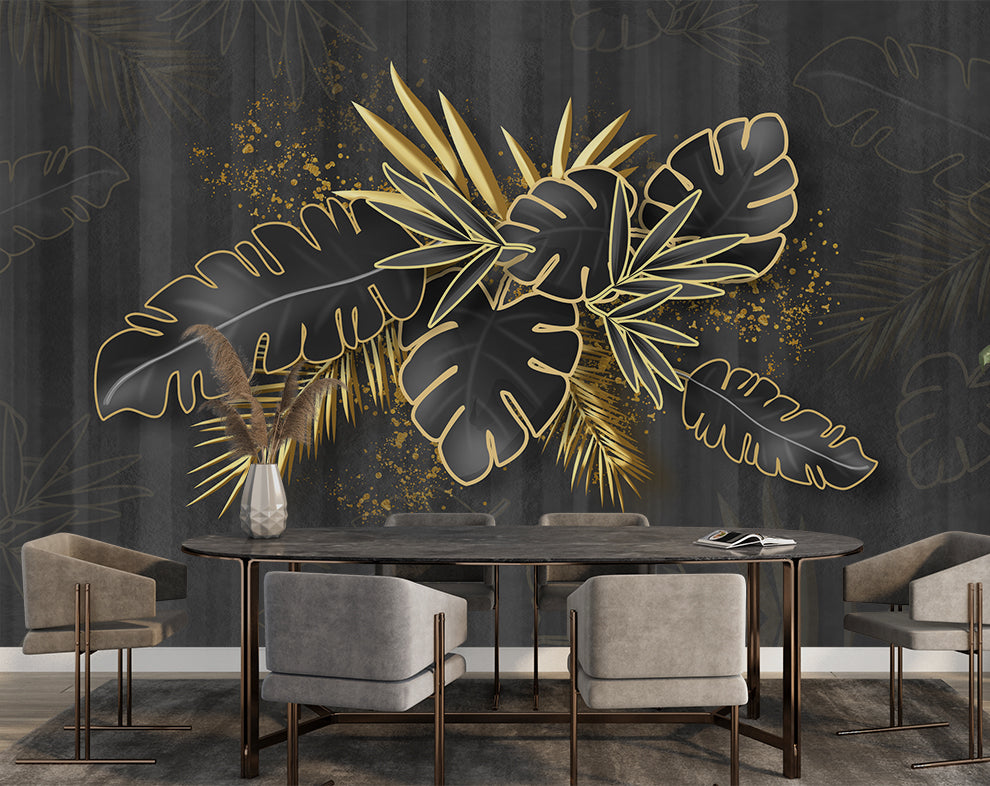 Golden Line Banana Leaf Plant Wallpaper | Tropical Leaves Wallpaper