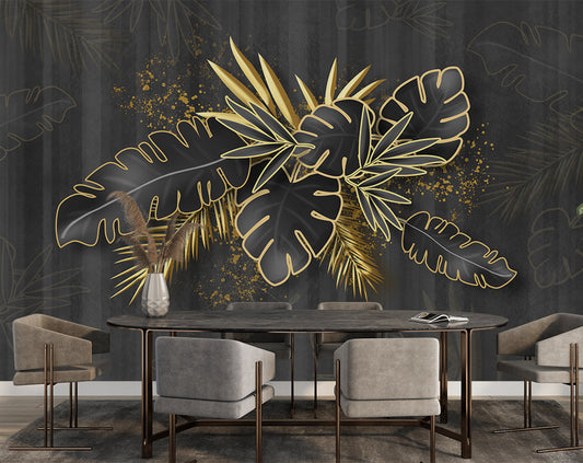 Dining Room - Golden Line Banana Leaf Wallpaper