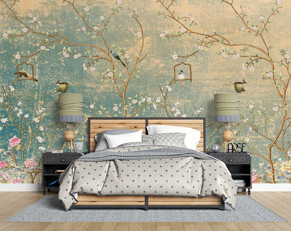 Chinoiserie Floral Wallpaper for Living Room | Vintage botanical garde ...